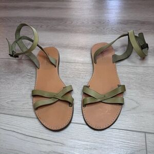 Madewell Sandal Sz 10 Womens Leather Boardwalk Ankle Wrap Green Boho Vacation